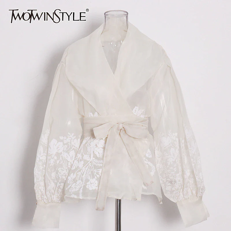 deanwangkt Vintage Print Embroidery Shirt For Women Lapel Lantern Long Sleeve Casual Blouse Female Fashion New Clothes - Deanwangkt