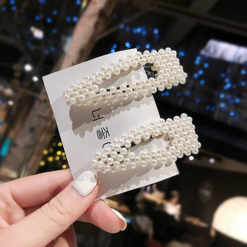 3/4/5pcs/Set Women Girls Elegant Full Pearls Geometric Hair Clips Sweet Hair Ornament Hairpin Barrette Headband Hair Accessories - Deanwangkt