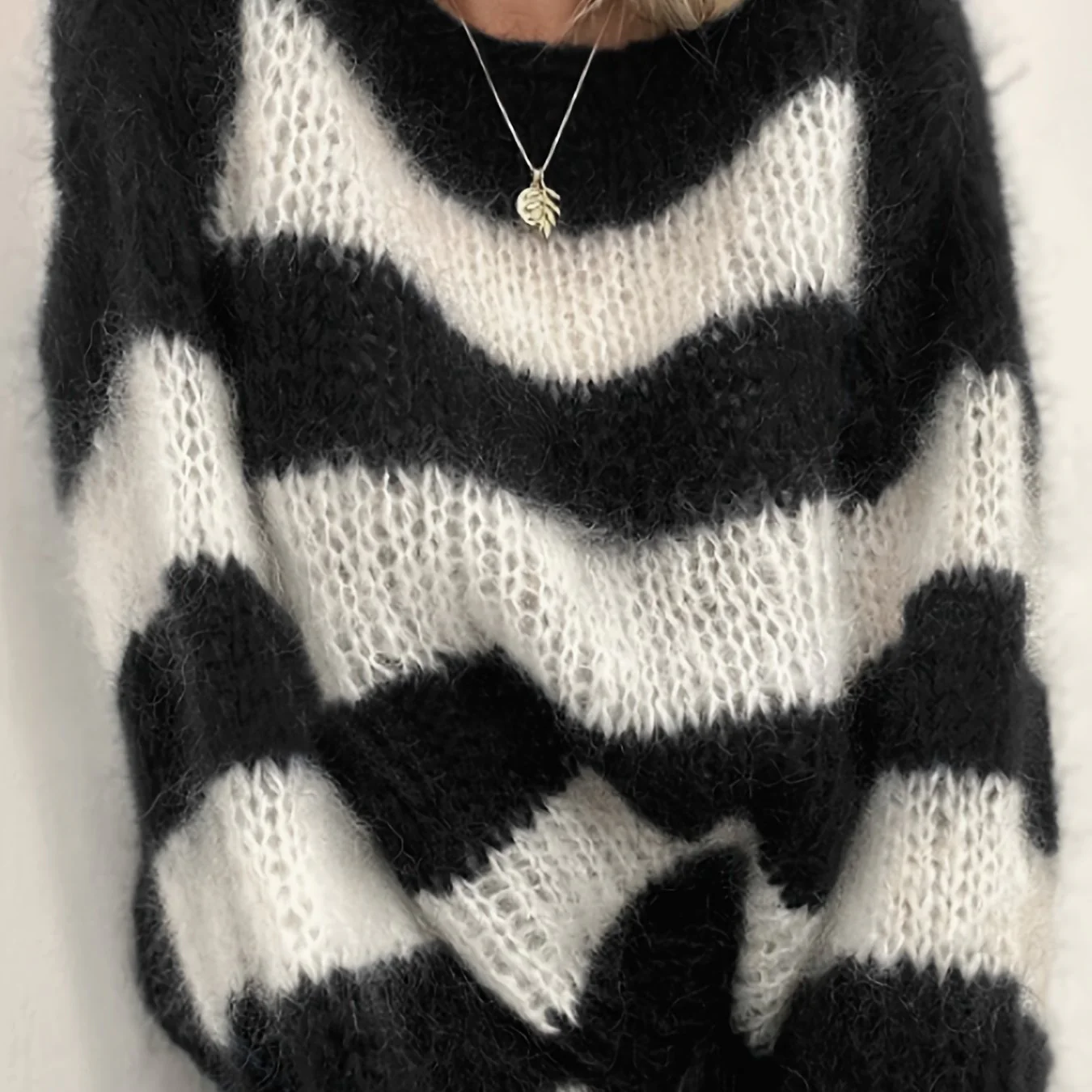 deanwangkt  Striped Crew Neck Pullover Sweater, Casual Long Sleeve Loose Slouchy Sweater, Women's Clothing - Deanwangkt