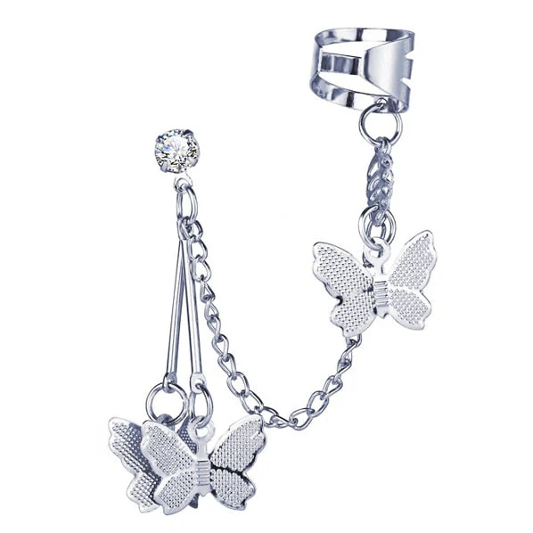 deanwangkt  Women Girls Punk One-piece Earrings Butterfly Cross Pendant Tassel Clip Earrings Ear Studs Alloy Dangle Earring Jewelry Gift - Deanwangkt