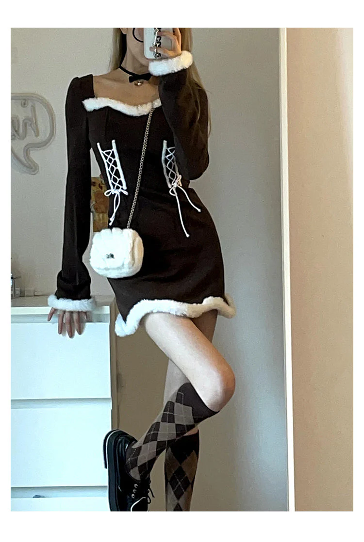 deanwangkt  Winter Sweet Christmas Dress Women Red Kawaii Lolita Party Mini Dresses Warm Korean Night Dresses Ladies Festival Clothing - Deanwangkt