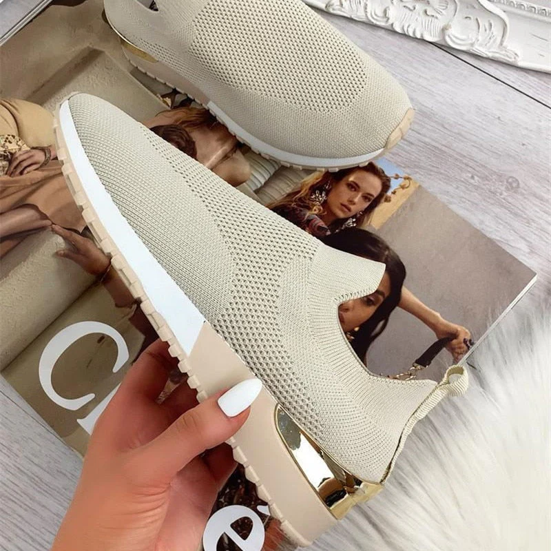 deanwangkt New Spring Knitting Socks Shoes Women  Mesh Breathable Platform Sneakers Slip On Flat Casual Loafers Ladies Vulcanized Shoes - Deanwangkt