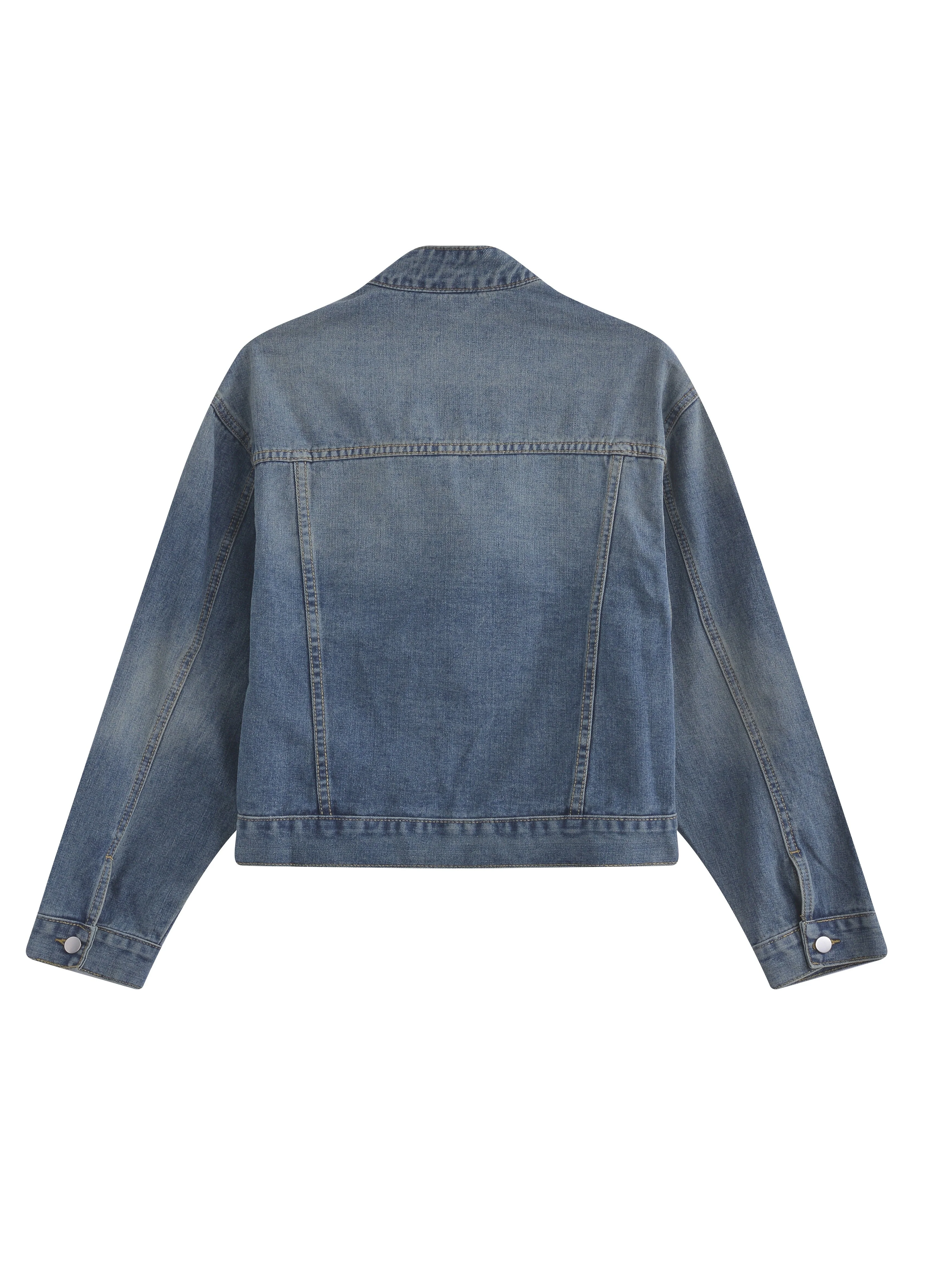 Long Sleeves Lapel Denim Coat, Flap Pockets Single Breasted Button Versatile Denim Jacket, Women's Denim Clothing - Deanwangkt