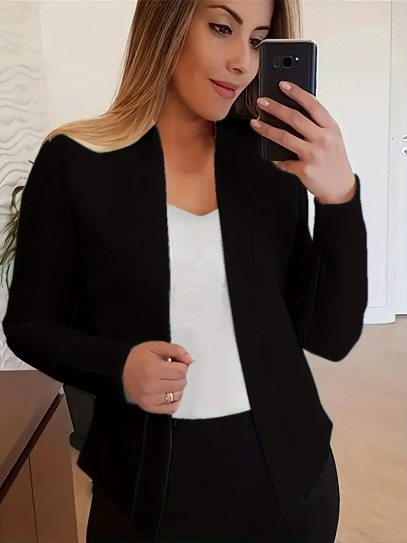 deanwangkt-1 Solid Open Front Blazer, Casual Long Sleeve Slim Blazer For Office, Women's Clothing - Deanwangkt