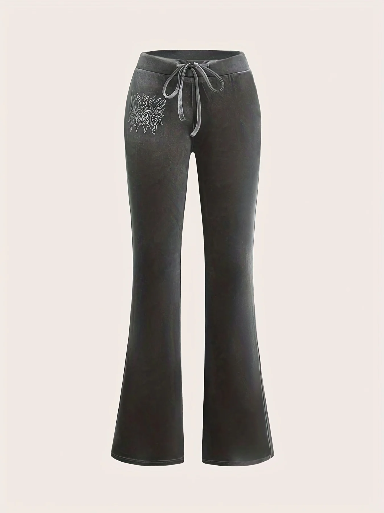 deanwangkt-1 Y2K Graphic Print Flare Leg Pants, Casual Drawstring Waist Slim Pants For Spring & Fall, Women's Clothing - Deanwangkt