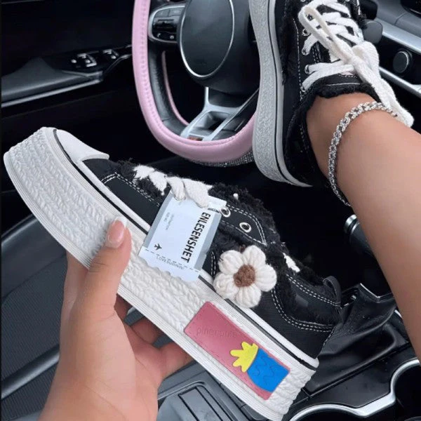 deanwangkt - Black Casual Daily Patchwork Frenulum Contrast Round Comfortable Out Door Shoes - Deanwangkt