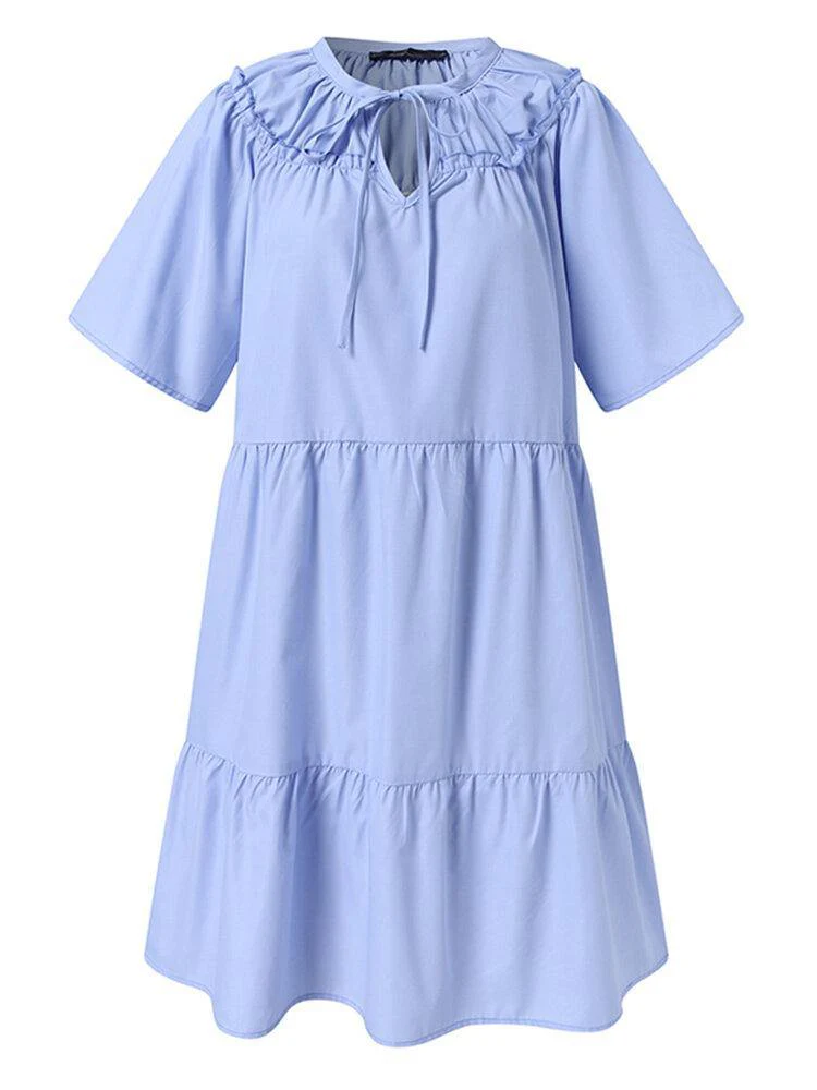 deanwangkt Women Solid Color Short Sleeve Elegant Dress - Deanwangkt