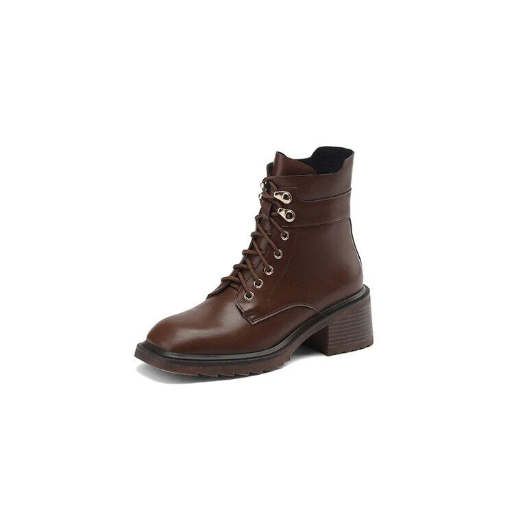 deanwangkt  fashion inspo    NEW Autumn Boots Women Split Leather Shoes for Women Square Toe Chunky Heel Shoes Casual Lace-up Short Boots Retro Ankle Boots - Deanwangkt