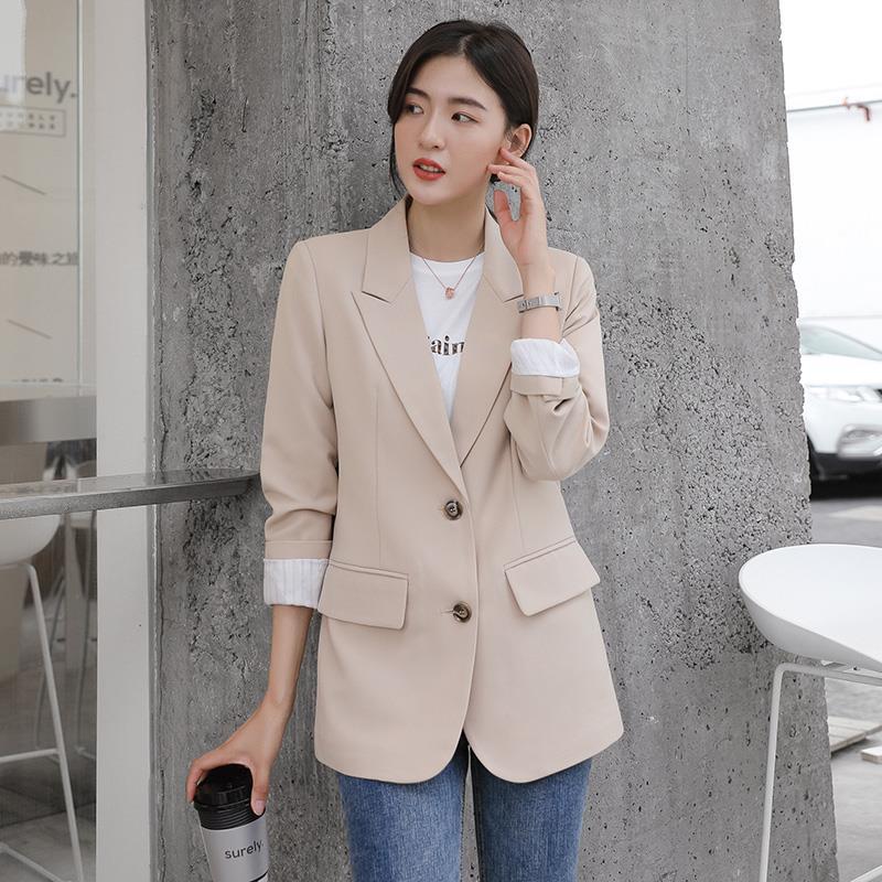 deanwangkt Peonfly New  Autumn Fashion Blazer Jacket Women Casual Korean Pockets Long Sleeve Coat Office Ladies Solid Loose Blazer - Deanwangkt