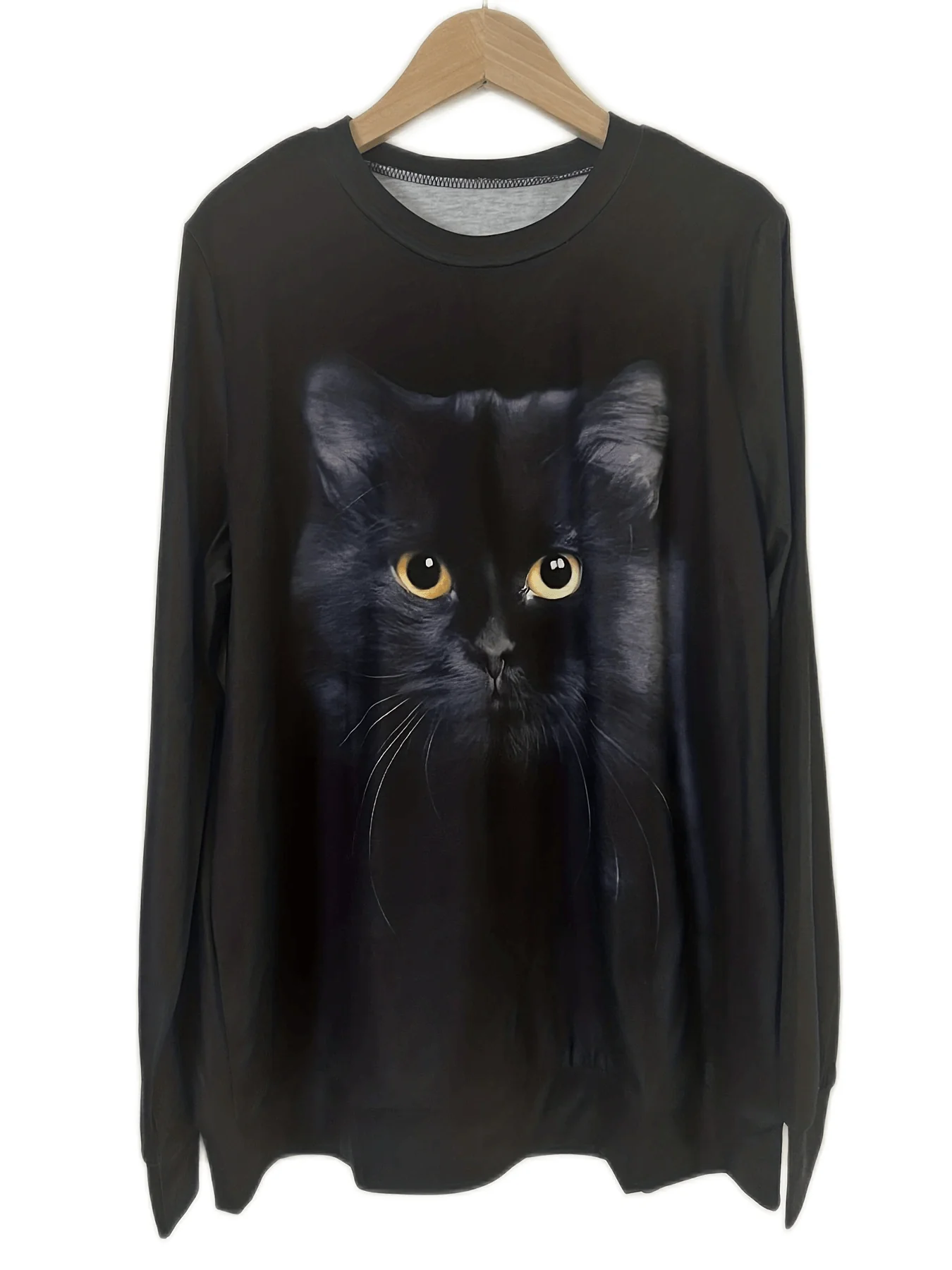 deanwangkt-1 Cat Print Crew Neck T-Shirt, Casual Long Sleeve T-Shirt For Spring & Fall, Women's Clothing - Deanwangkt