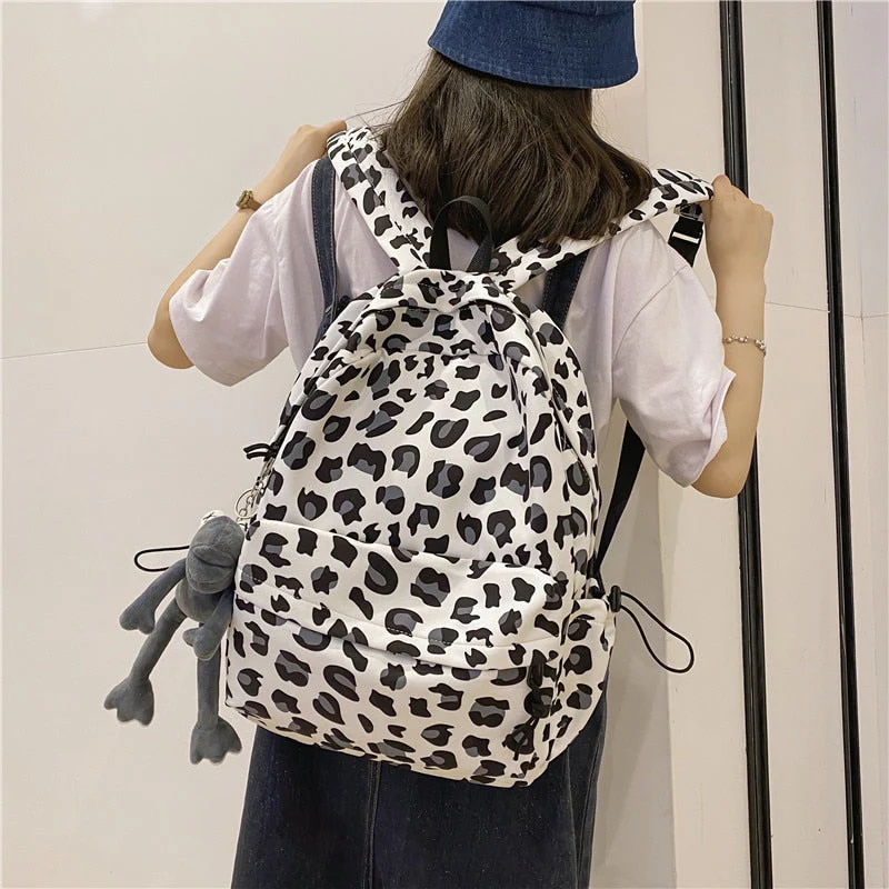 Back To School  Large Capacity Waterproof Fashion Nylon Women Backpack Female Leopard Print Travel Computer Bags College Girls School Bag - Deanwangkt