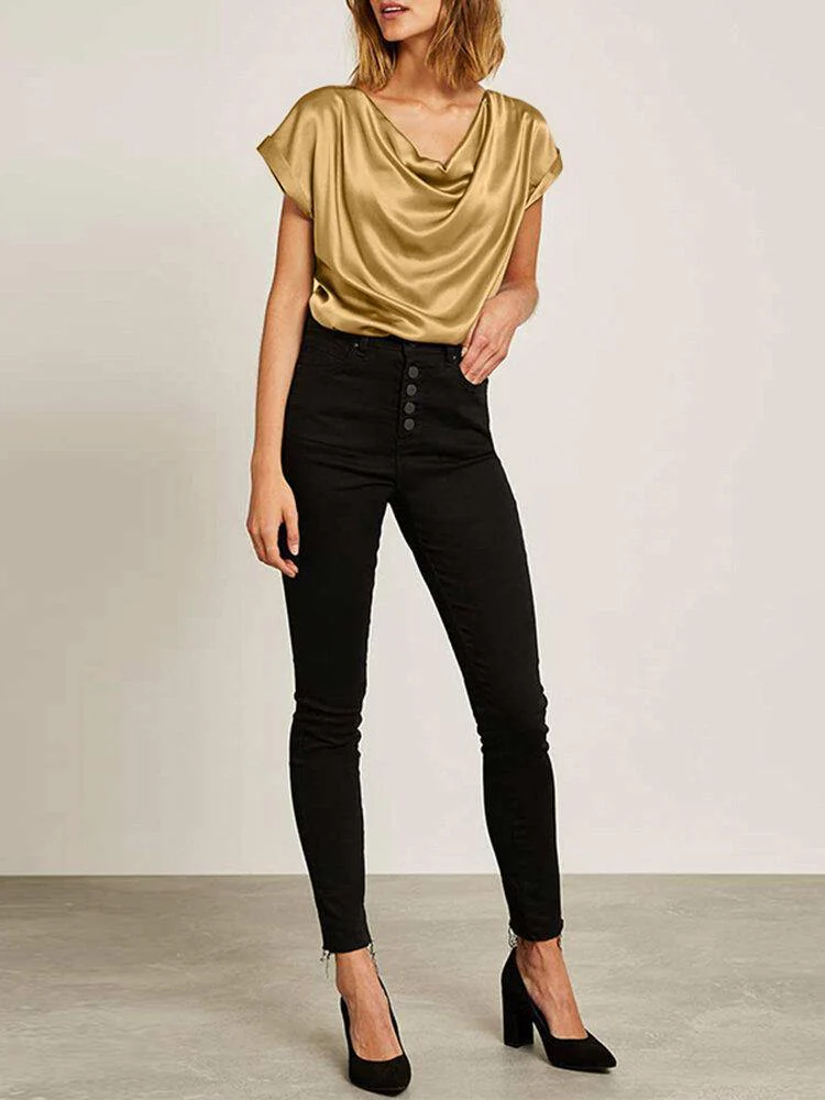 deanwangkt Daily Swing Collar Bat Short Sleeve Loose Shirt - Deanwangkt