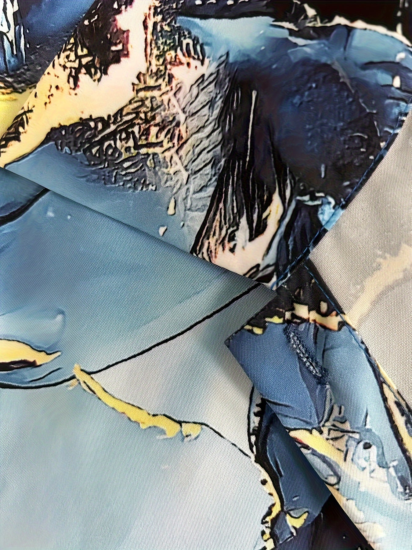 Plus Size elegant Blouse, Women's Plus Marble Print Lantern Sleeve Button Up Lapel Collar Shirt Top - Deanwangkt