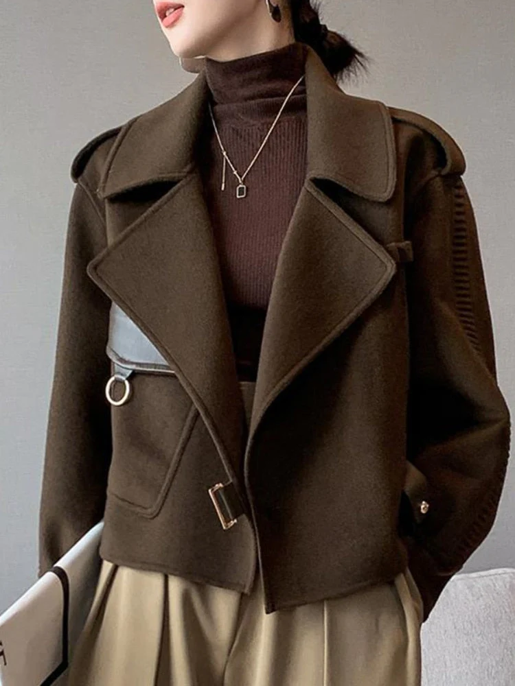 deanwangkt Women's Autumn Coat  Pockets Solid Loose Short Jackets Ladies Wool & Blends High Street Spring Woolen Coats for Women - Deanwangkt