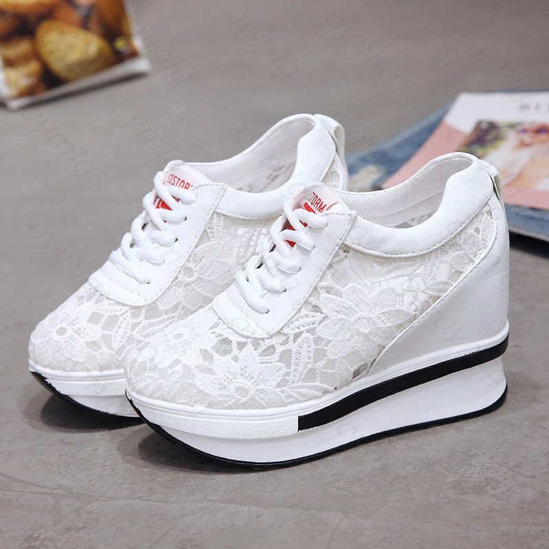 deanwangkt Christmas Gift Hot Sales  Summer New Lace Breathable Sneakers Women Shoes Comfortable Casual Woman Platform Wedge Shoes - Deanwangkt