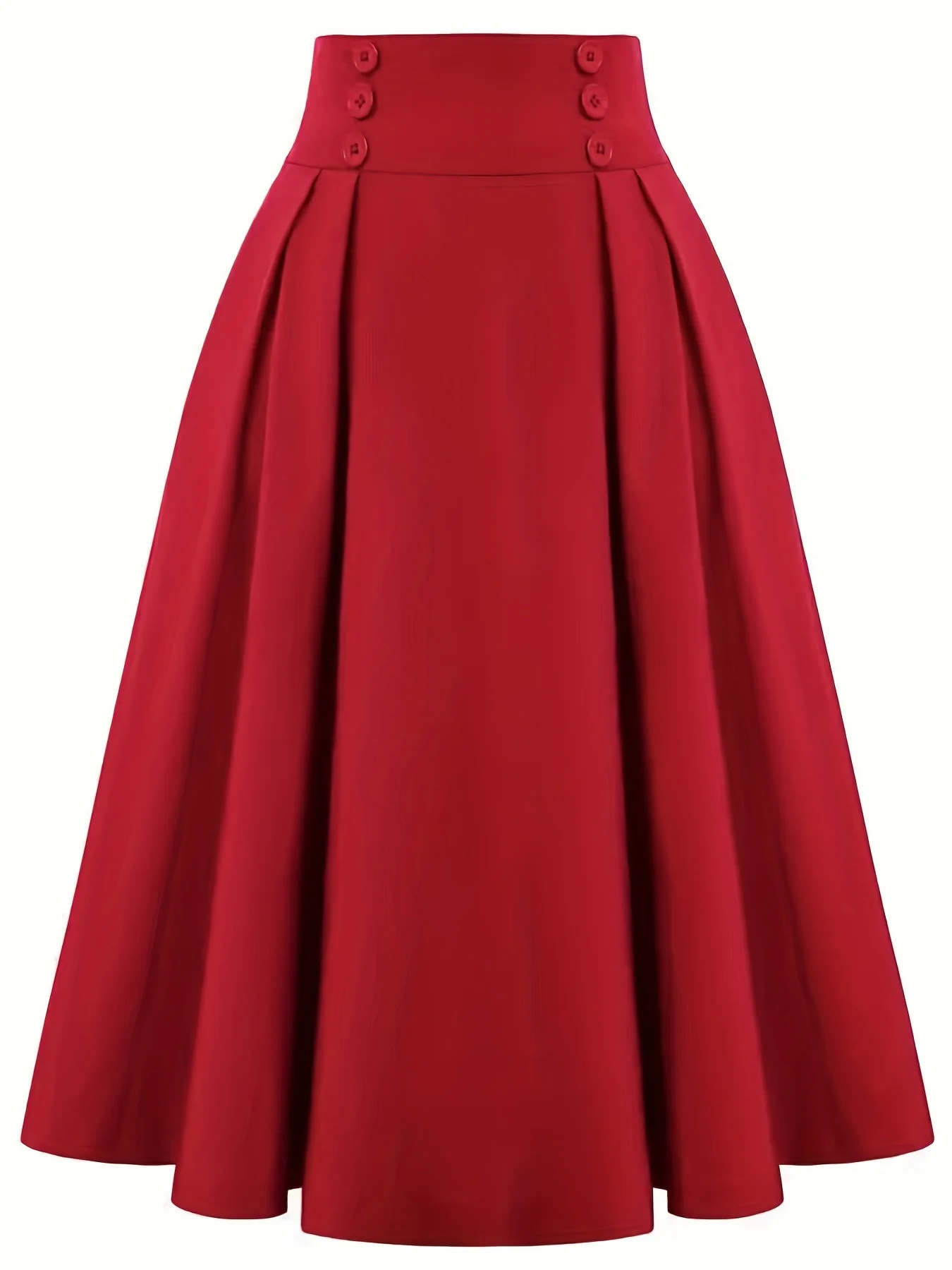 deanwangkt Versatile Solid Pleated Skirts, Elegant Button Front High Waist Skirts, Women's Clothing - Deanwangkt