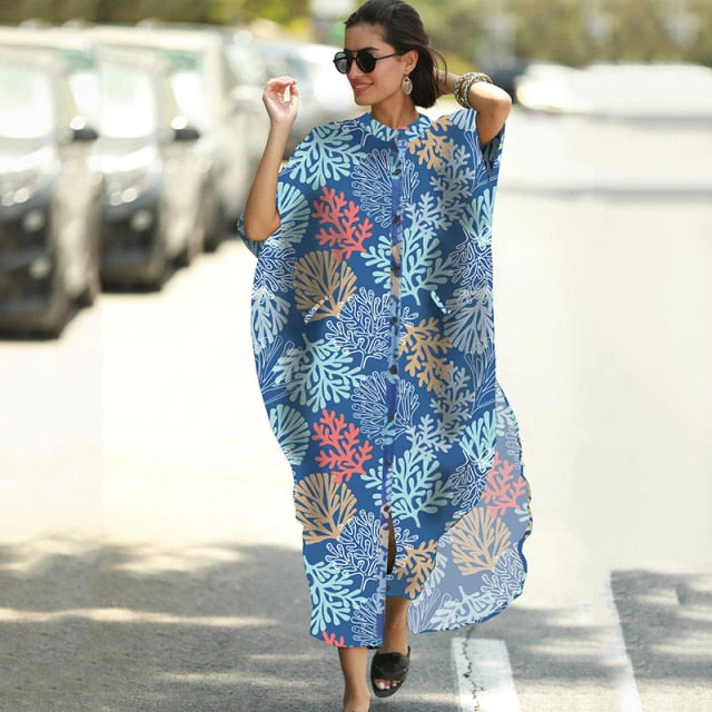 Cover-ups  Kaftan Beach Print SnakeSkin Swimsuit cover up Kimono Plage Beach Robe Femme Long Dress Sarong Dress Beachwear - Deanwangkt