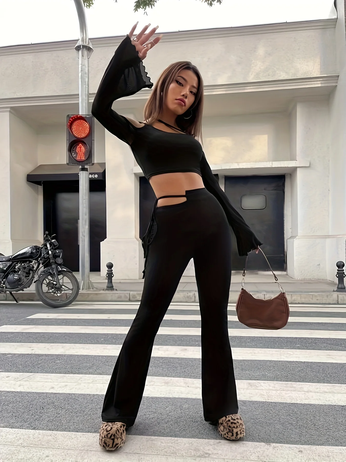 deanwangkt  Long Sleeve Mesh Crop T-Shirt, Casual Top For Summer & Spring, Women's Clothing - Deanwangkt