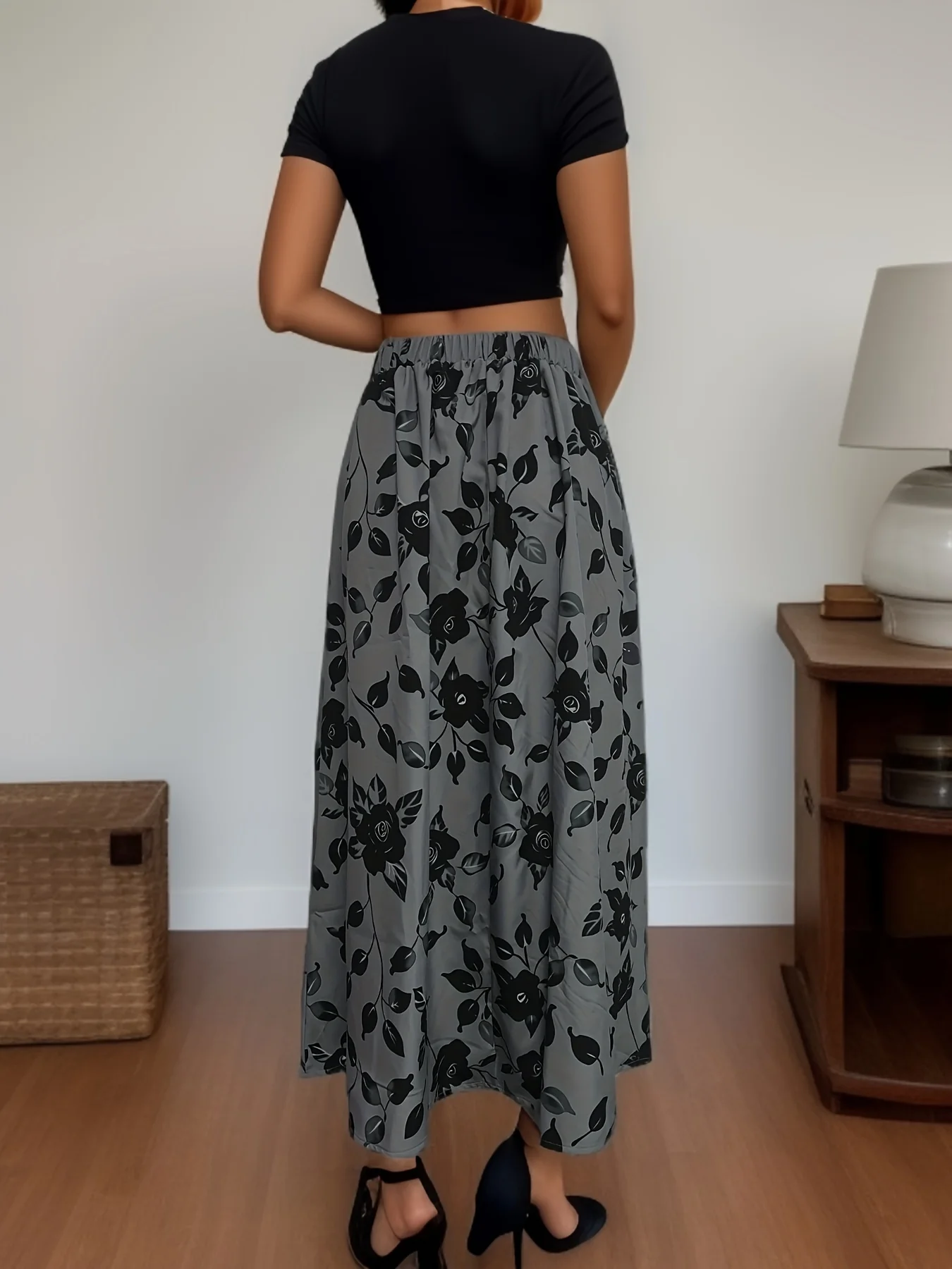 Floral Print Ruffle Hem Skirt, Elegant High Waist Maxi Skirt, Women's Clothing - Deanwangkt