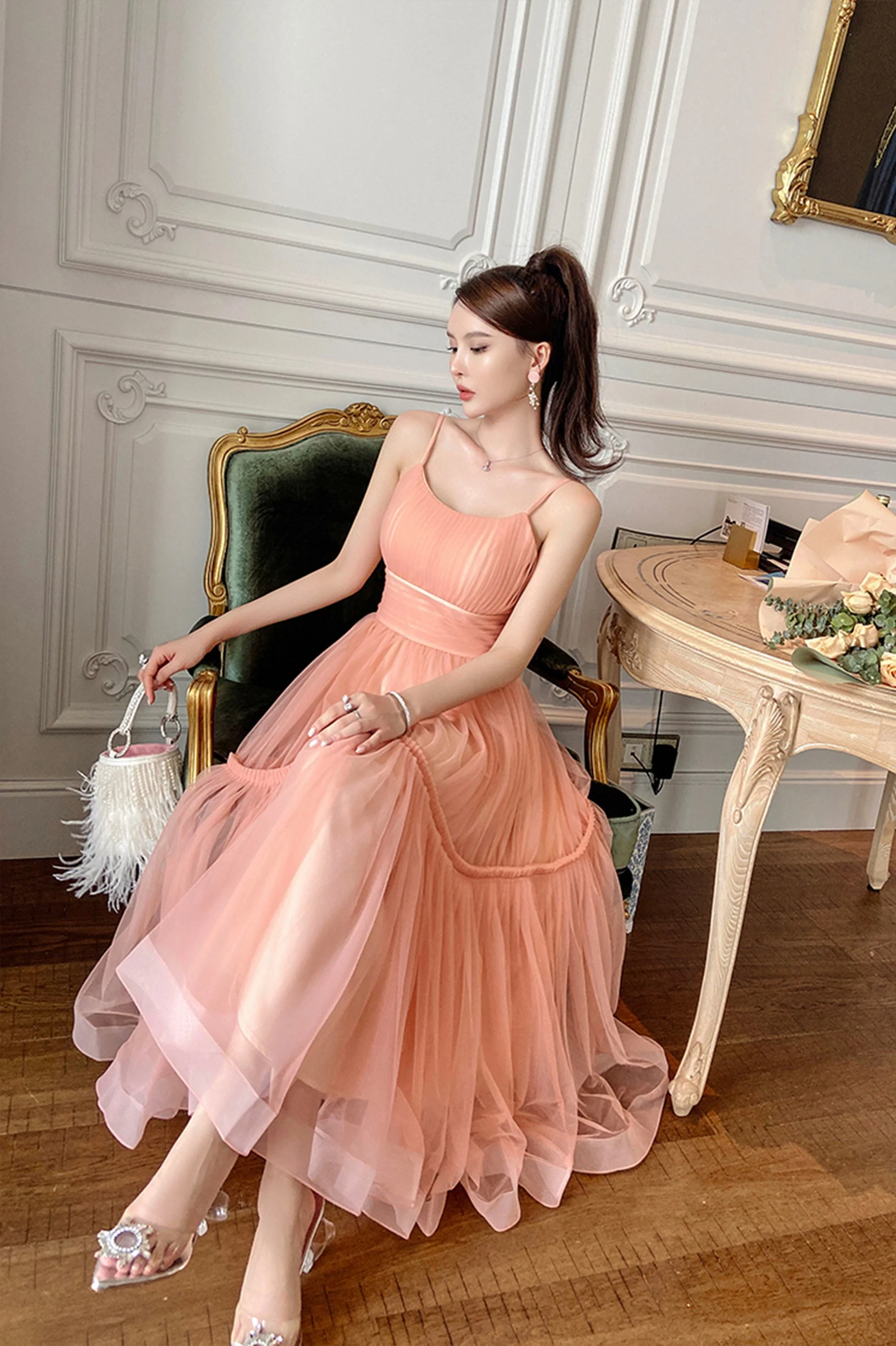 solvbao Cute Tulle Short A-Line Prom Dress, Spaghetti Strap Tulle Homecoming Dress - Deanwangkt