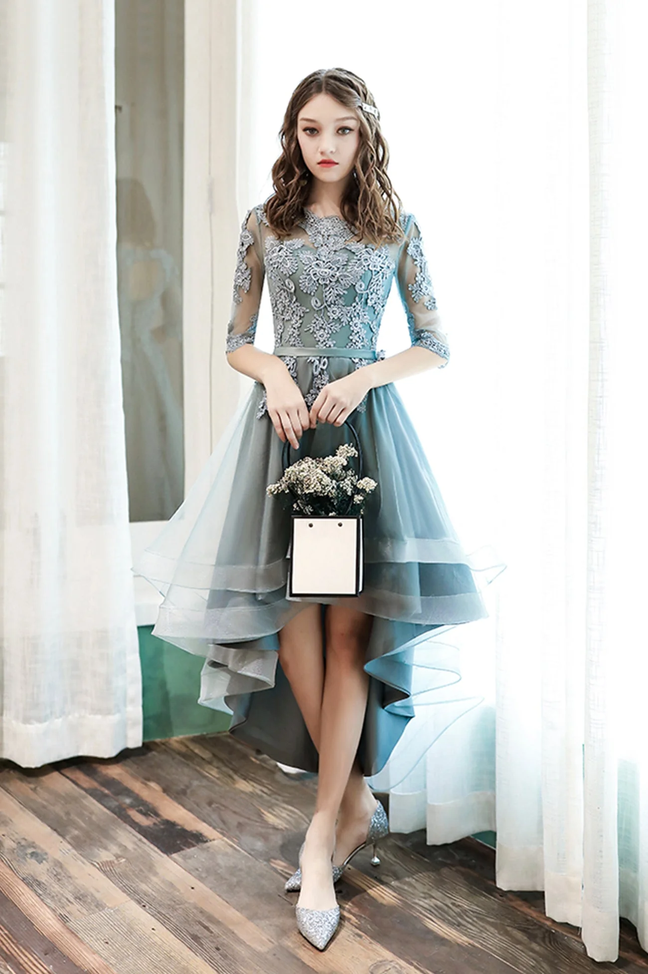 solvbao Cute Lace High Low Prom Dresses, A-Line Party Homecoming Dresses - Deanwangkt