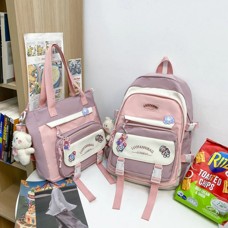BACK TO SCHOOL  Fashion Women Backpack Cute Nylon Waterproof Set Bag Rucksack Teens Kawaii Bookbag for Girls Schoolbag Travel Mochila - Deanwangkt