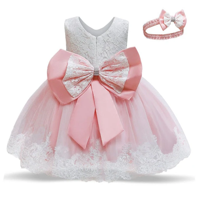 Baby Girls White Baptism Dress Newborn Princess Birthday Wear Toddler Flower Christening Ball Gown Kids Dresses for Girls 12 24M - Deanwangkt