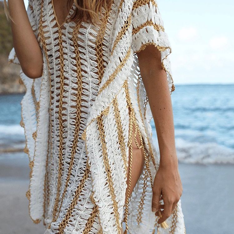 Sexy Crochet Hollow Knitted Beach Cover Up Women  New Beach Dress Female Bikini Cover Up Blouse Ladies Beachwear Swim Bather - Deanwangkt