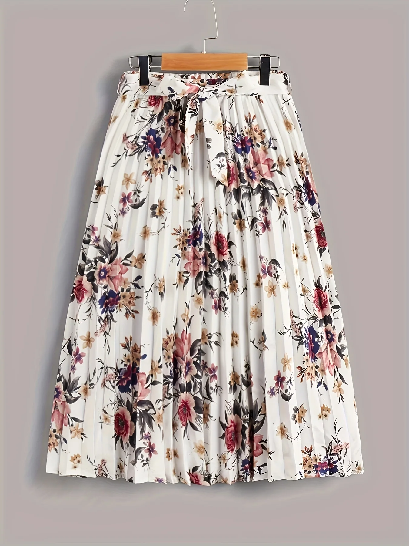 Vintage Floral Print Skirts, Elegant Pleated Tie Waist Daily Skirts, Women's Clothing - Deanwangkt