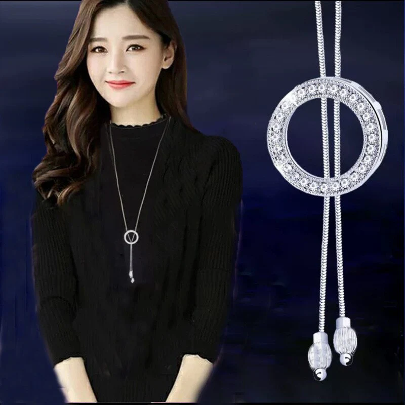 DEANWANGKT Fashion Long Chain Sweater Necklaces & Pendants for Women Blue Opal Rhinestone Flower Pendant Necklace Female Jewelry - Deanwangkt
