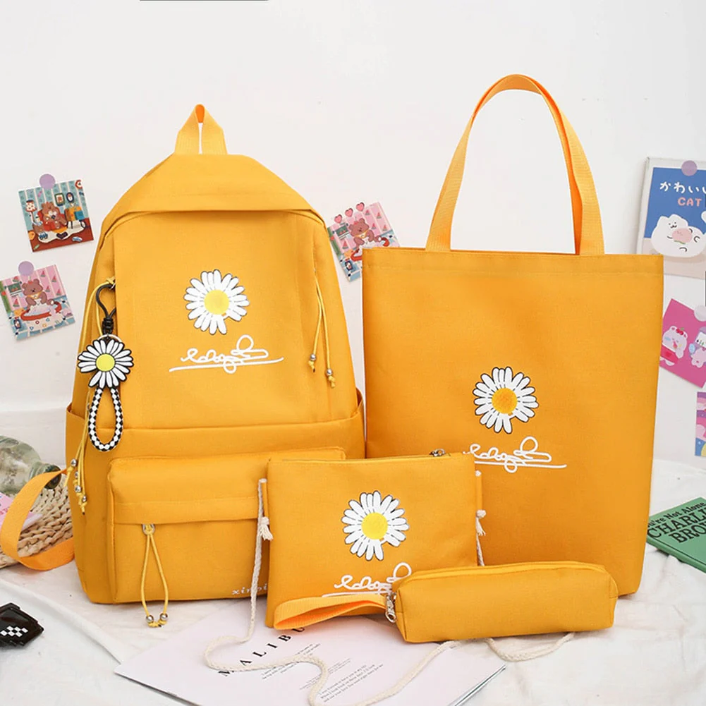 deanwangkt 4Pcs/Set Women School Backpacks Schoolbag Daisy Canvas For Teenagers Girls Student Book Bag Boys Satchel Bolsas Mochilas Sac New - Deanwangkt