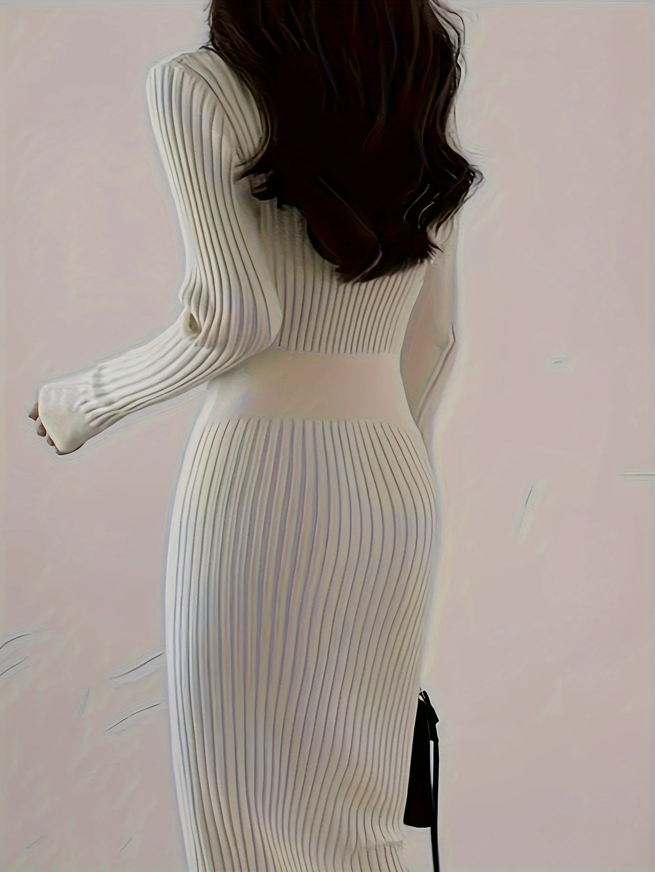 Button Front Ribbed Dress, Casual V Neck Long Sleeve Dress, Women's Clothing - Deanwangkt