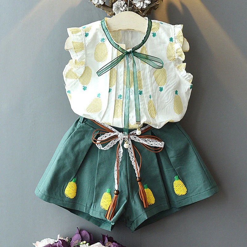 deanwangkt Baby Girl Clothes  Summer Girls Clothing sets  Children's leaf Dots Design Girl Sleeveless shirt +Short Pant Fashion Style New Arrival - Deanwangkt