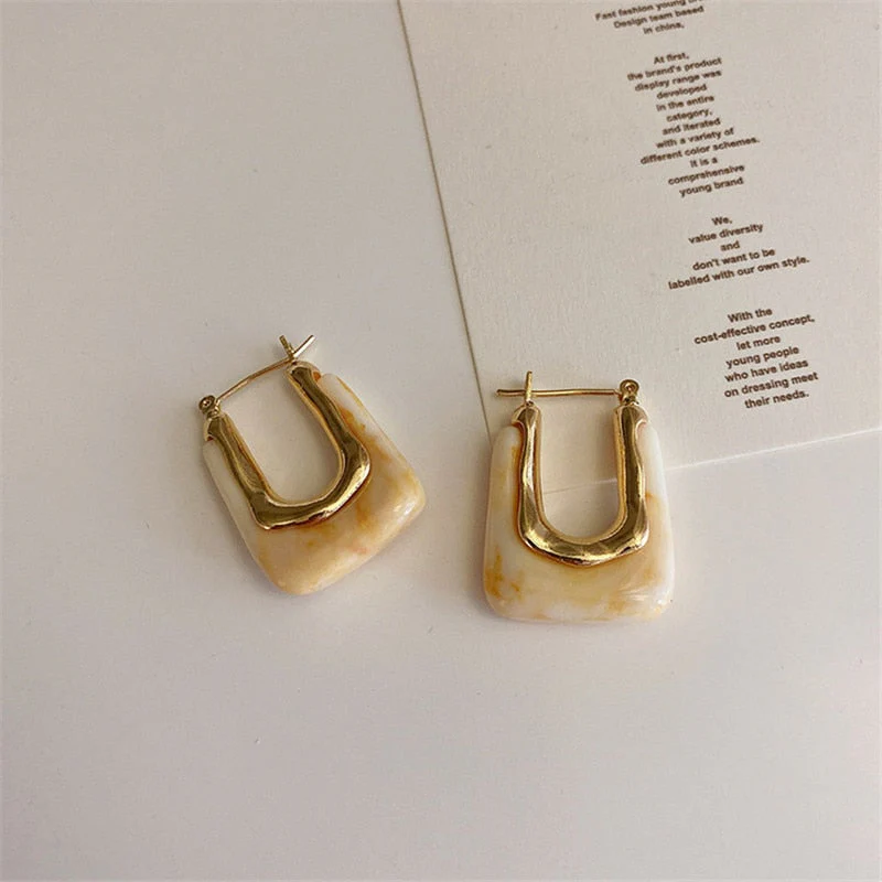 deanwangkt  New Trendy Transparent Resin Hoop Earrings for Women Girls Geometric Irregular Metal Acrylic Earrings Party Jewelry - Deanwangkt