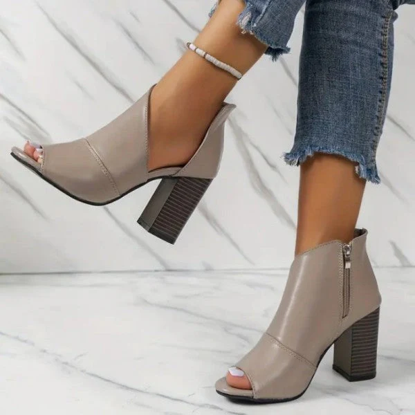 deanwangkt - Grey Casual Patchwork Asymmetrical Fish Mouth Out Door Wedges Shoes (Heel Height 3.54in) - Deanwangkt