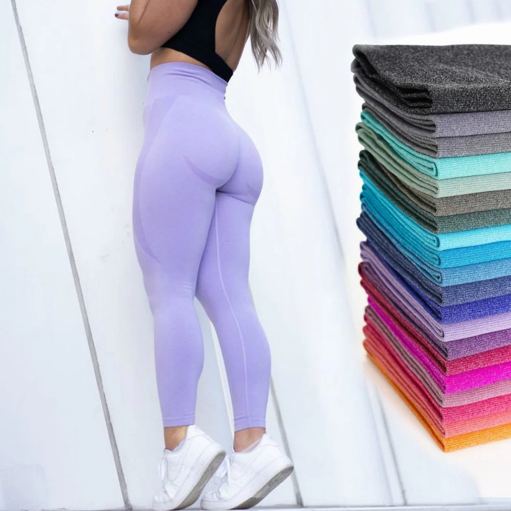DEANWANGKT Curve Contour Seamless Leggings Yoga Pants Gym Outfits Workout Clothes Fitness Sport Women Fashion Wear Solid Pink Lilac Stretch - Deanwangkt
