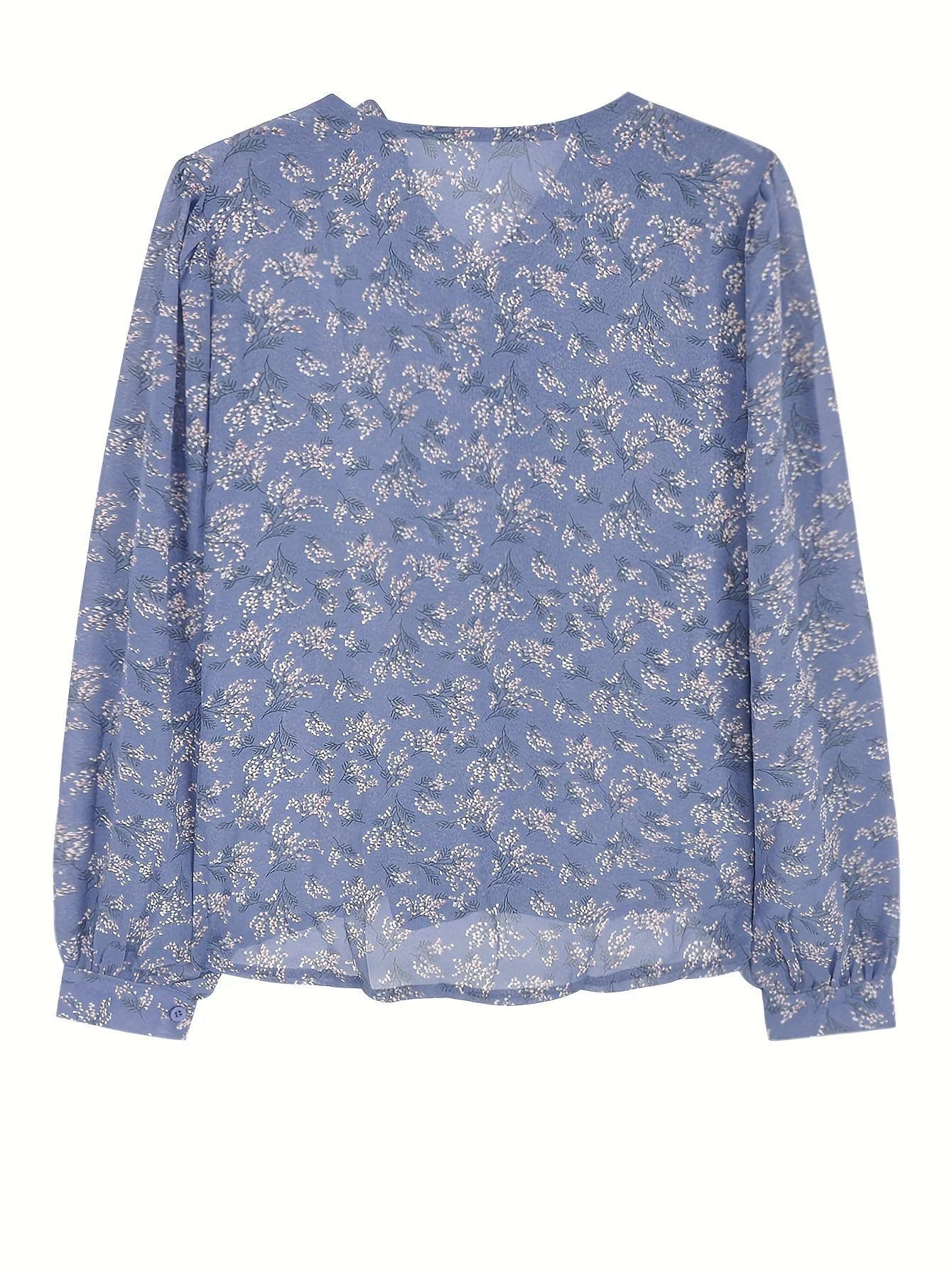 deanwangkt  Allover Print Ruffle Trim Blouse, Elegant Long Sleeve Blouse For Spring & Fall, Women's Clothing - Deanwangkt