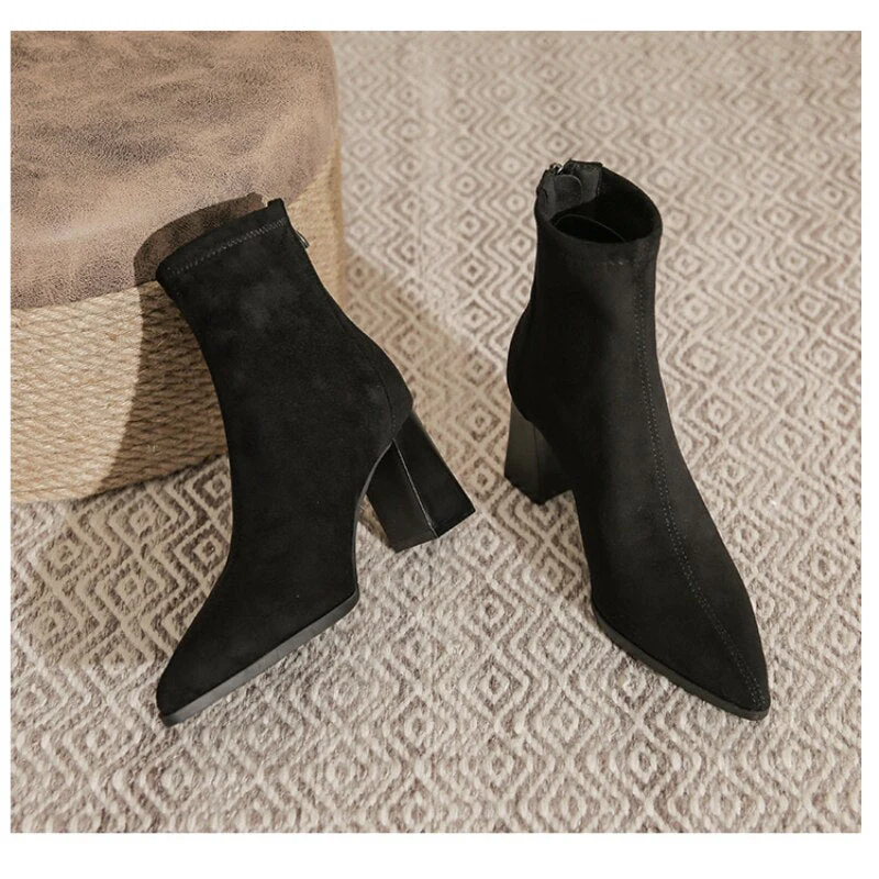 deanwangkt Shoes for Women Fashion Zipper Mid Sleeve Boots Autumn Classic Elegant Women's Boots Solid Pointed Toe Single Shoe - Deanwangkt