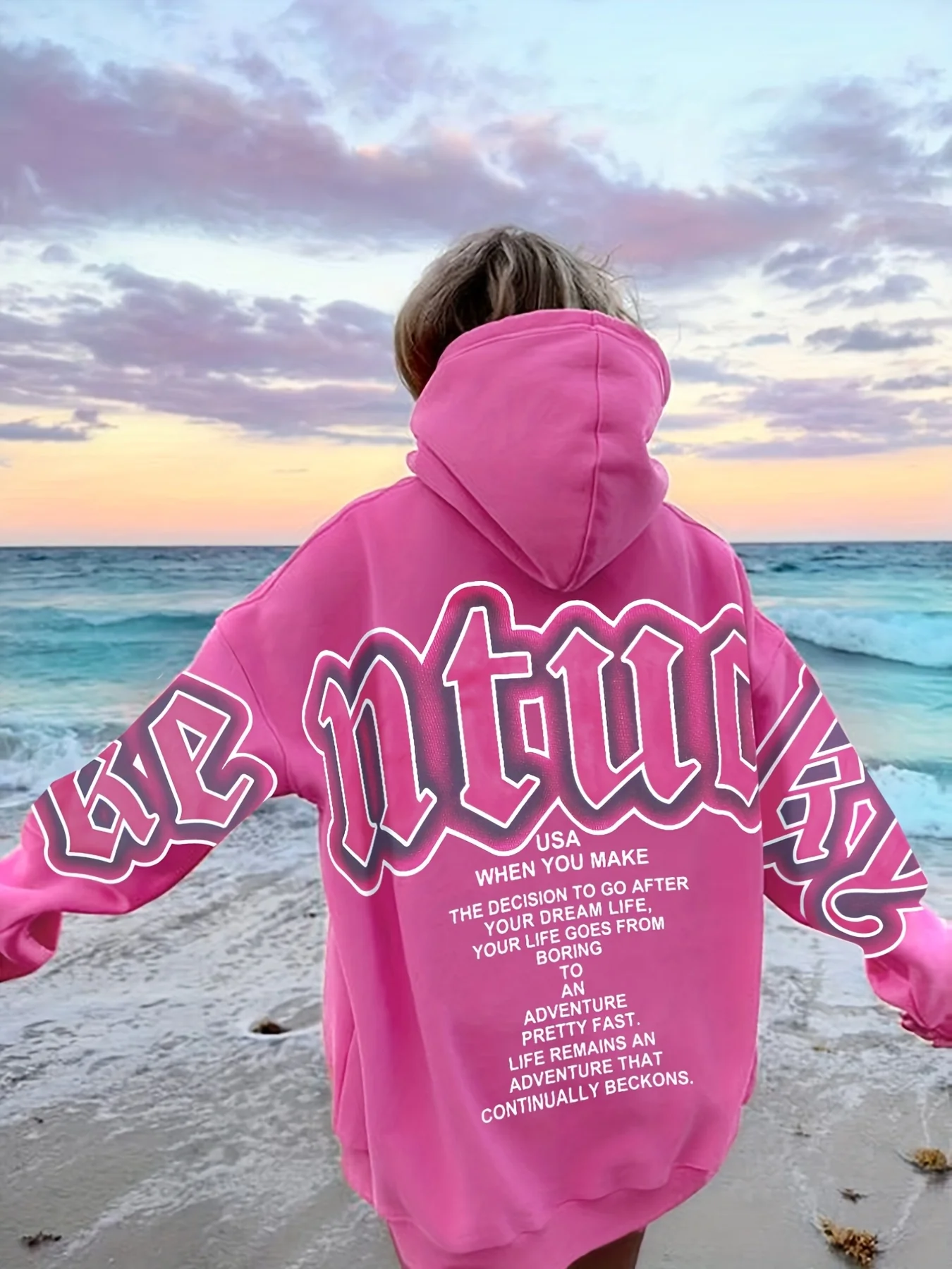 Letter Print Loose Hoodie, Casual Long Sleeve Hoodies Sweatshirt, Women's Clothing - Deanwangkt