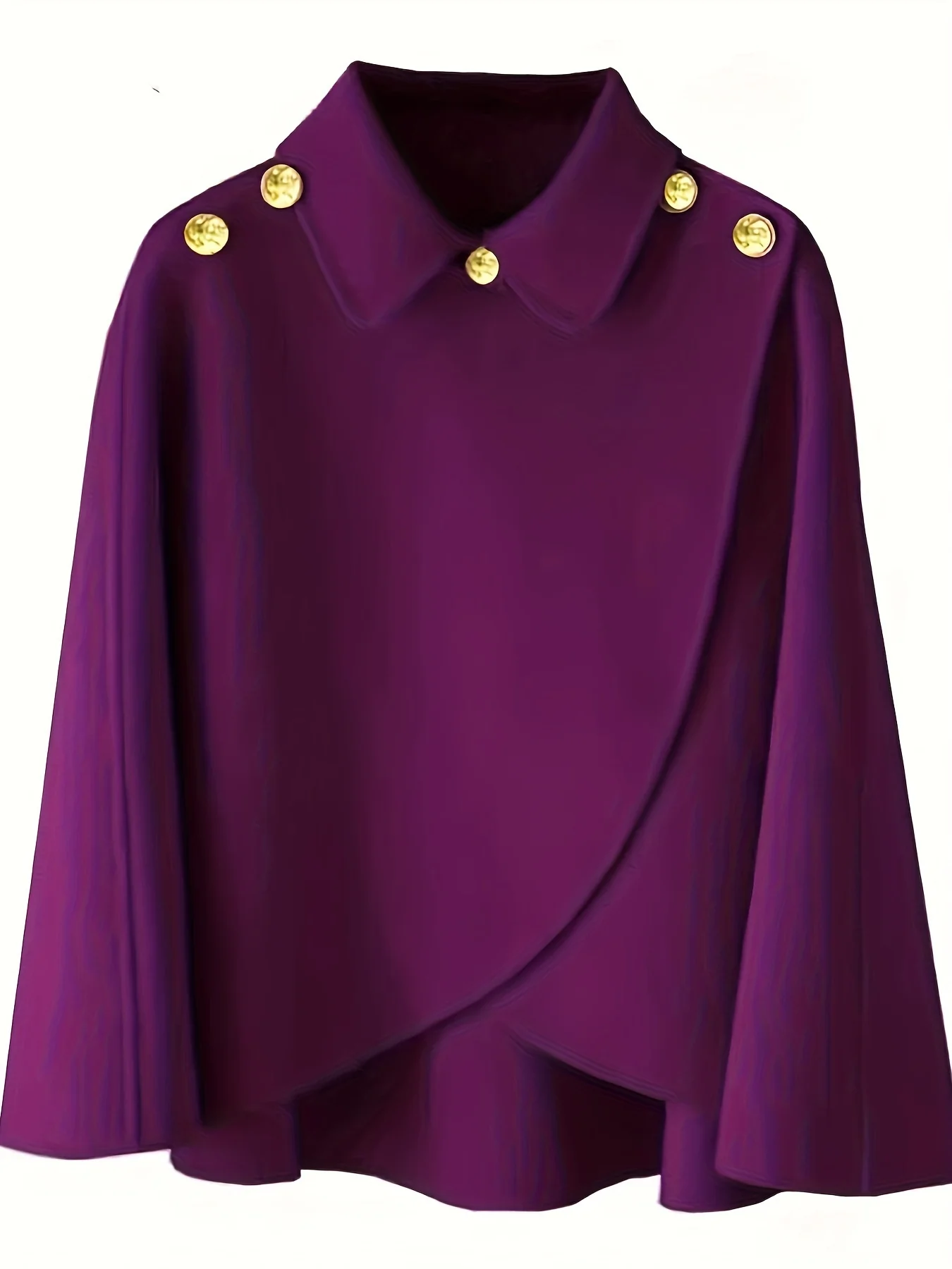 deanwangkt-1  Solid Collared Cape Tops, Casual Asymmetrical Outerwear, Women's Clothing - Deanwangkt