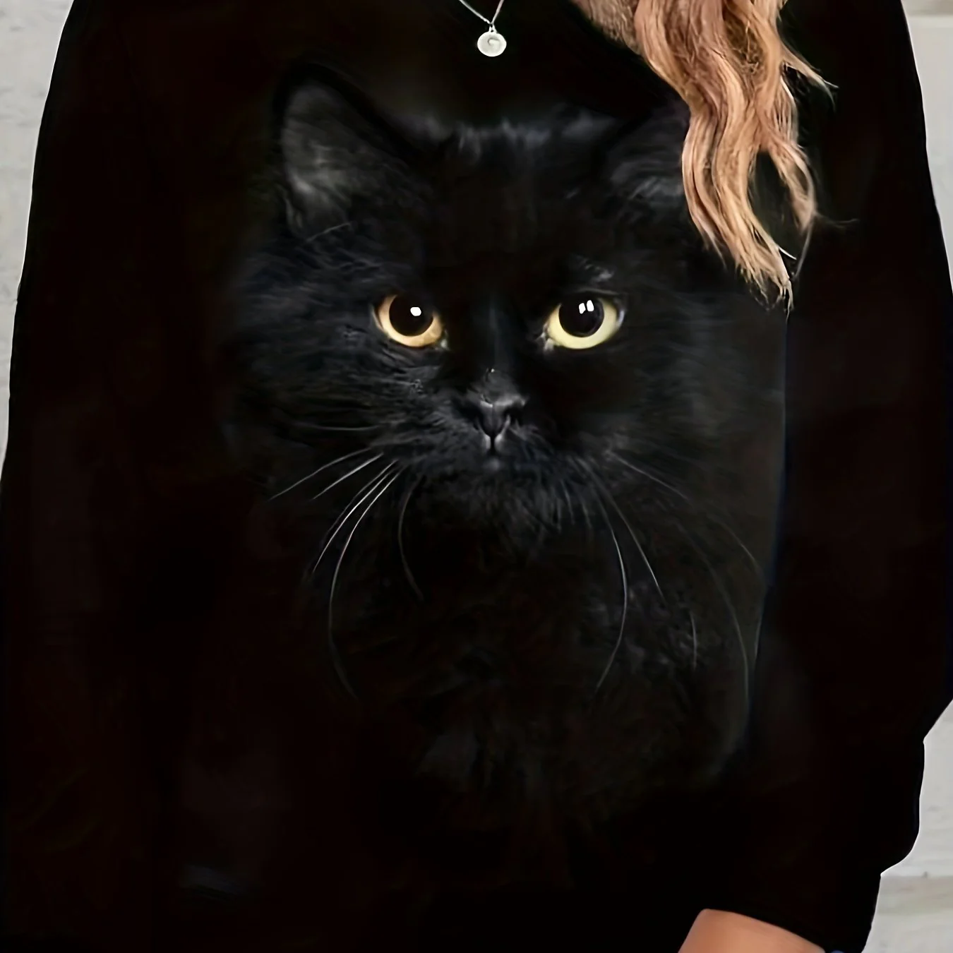 deanwangkt-1 Cat Print Crew Neck T-Shirt, Casual Long Sleeve T-Shirt For Spring & Fall, Women's Clothing - Deanwangkt