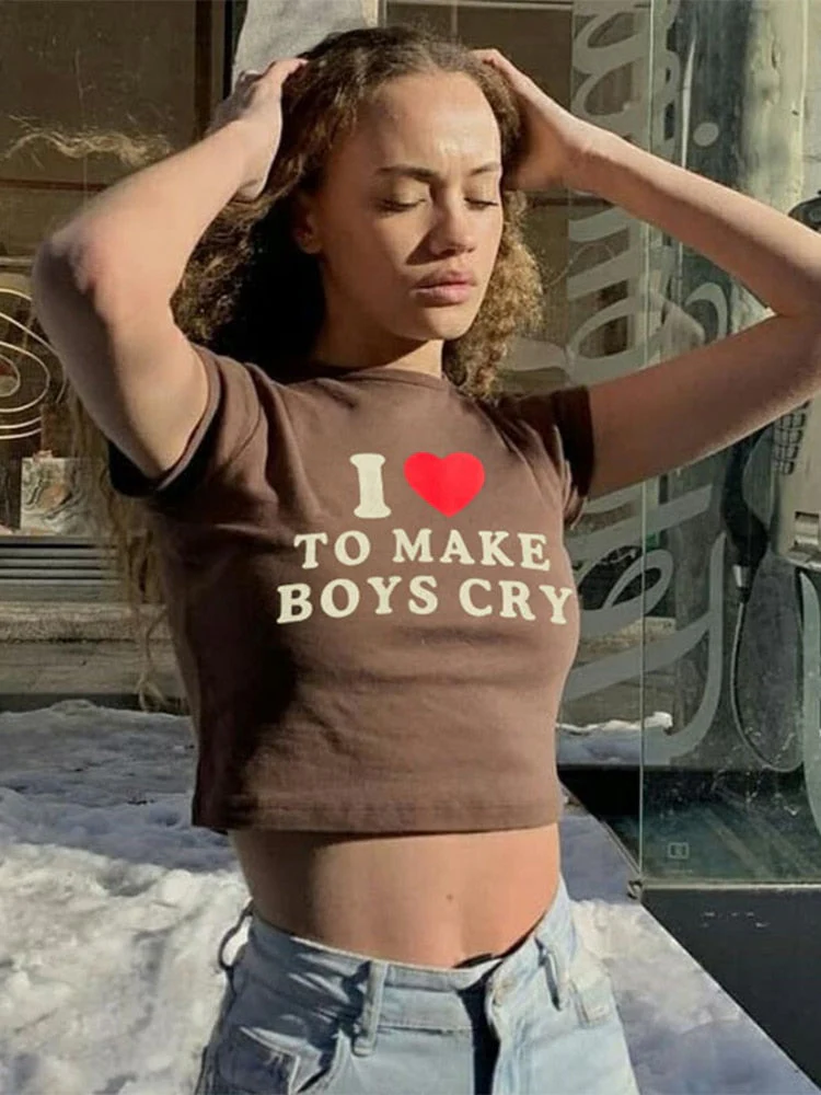 Wenkouban  Summer  Y2K Letter Cute Crop Women Tops Clothes Fairy Grunge Tees Basic O Neck Short Sleeve Sweet Baby T-Shirts - Deanwangkt