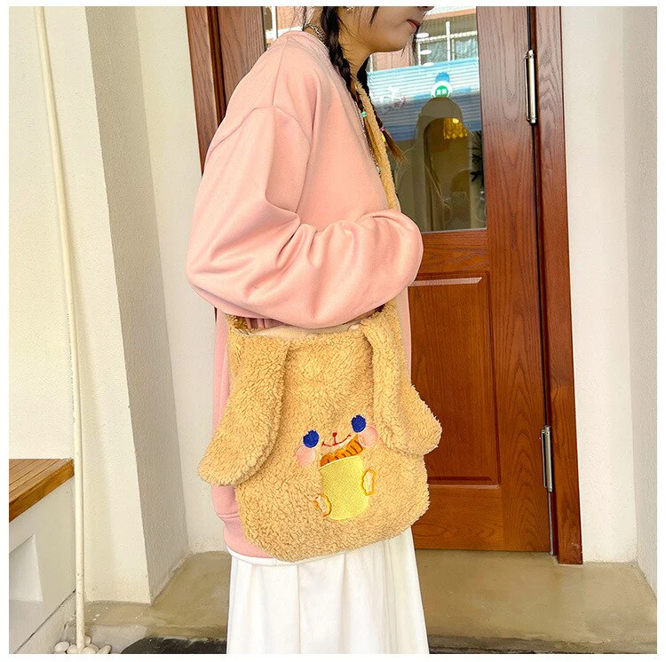 deanwangkt  Winter Soft Plush Bag Women Imitation Lamb Wool Crossbody Bags Bunny Ears Shoulder Bag Kawaii Cross Body Bags Women Bolsa Bags - Deanwangkt