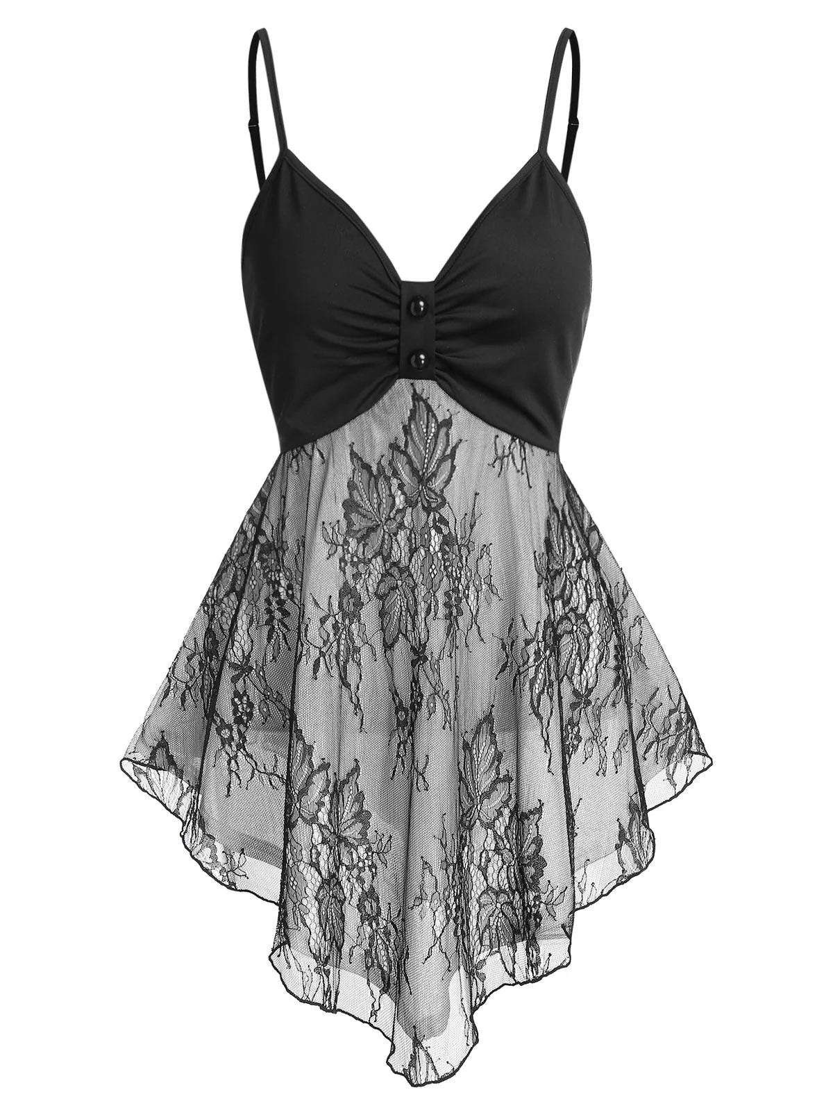 deanwangkt  Casual Women Lace Insert Ruched Asymmetric Cami Tank Top Sleeveless Streetwear V Neck Women Vintage Top Plus Size S-3XL - Deanwangkt