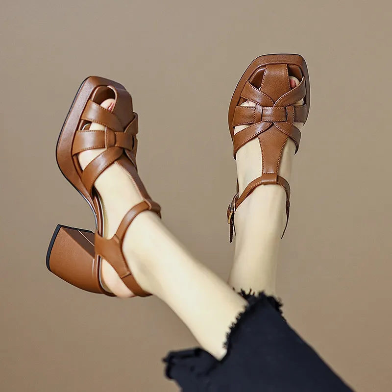 deanwangkt Women Sandals Sexy High Heels Buckle Ankle Strap Women Shoes Thick Heels Platform Fashion Summer Female Pumps New Sandals - Deanwangkt