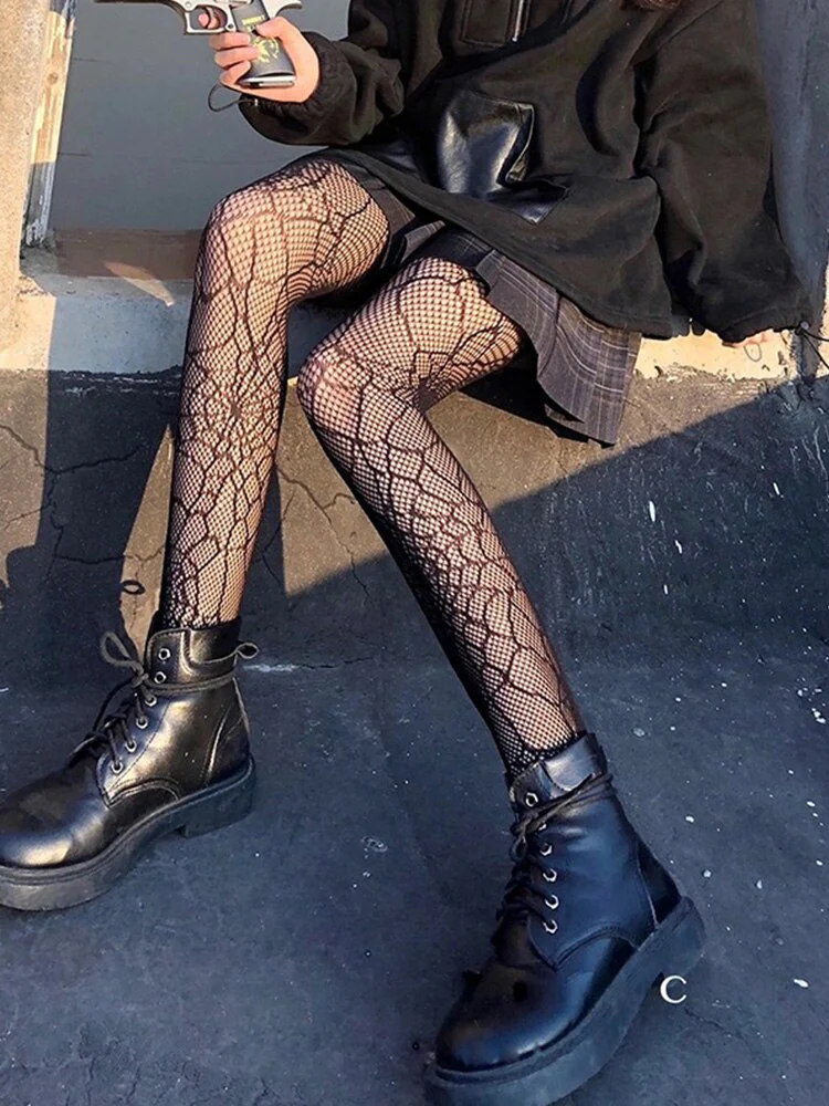 deanwangkt  Lolita Dark Gothic Tights Women Y2k Preppy Style Mall Goth Punk Spider High Waist Jk Socking Emo Alt Fishnet Stockings - Deanwangkt