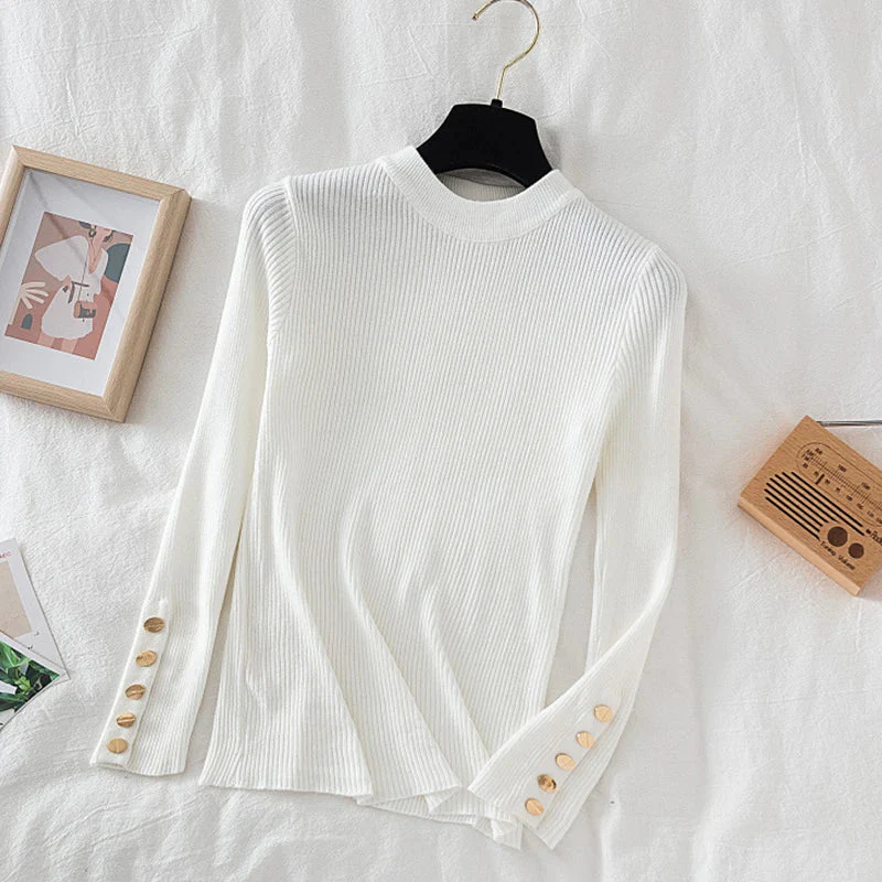 deanwangkt Thick Sweater Long Sleeve Pullover Autumn Winter Clothes Button O Neck Sweater Female Casual Streetwear Knitted Top Soft Jumper - Deanwangkt