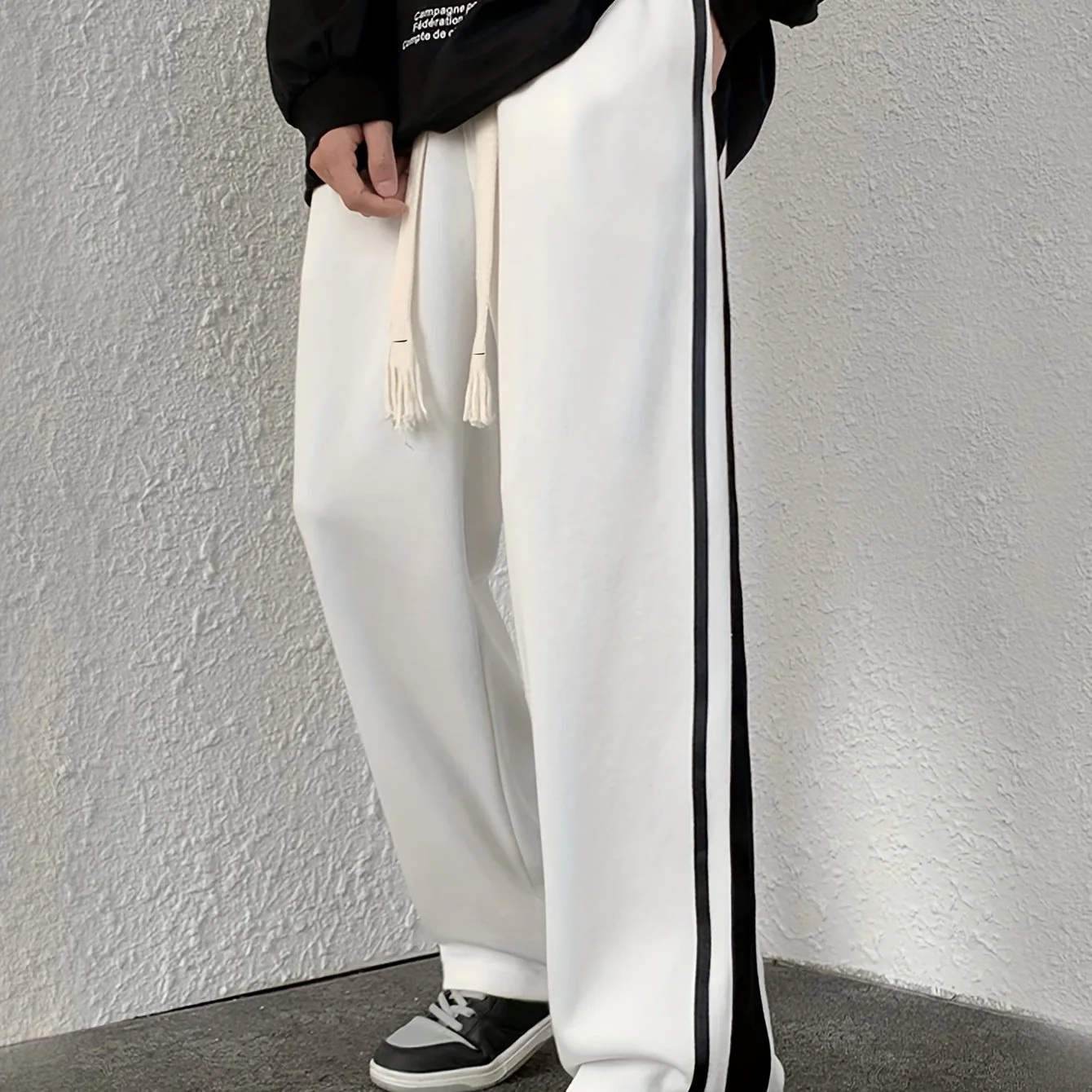 Men's Side Striped Straight Leg Joggers, Casual Stretch Waist Drawstring Comfy Trousers - Deanwangkt