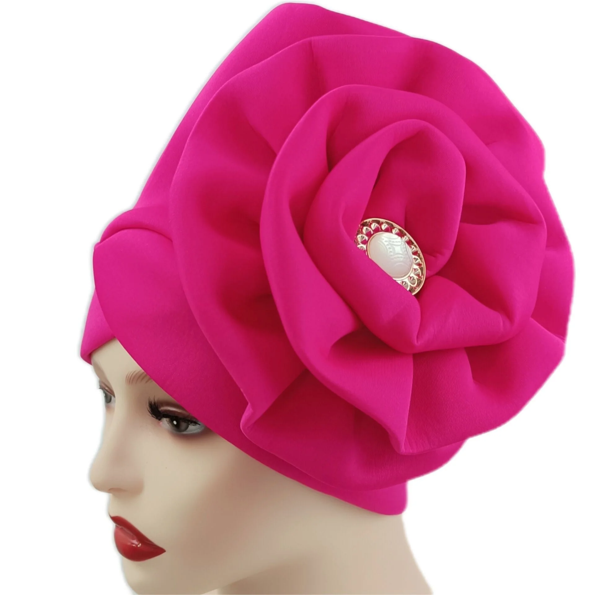 deanwangkt Solid African turban big flower design headtie cap for fashion women headwrap with badge - Deanwangkt