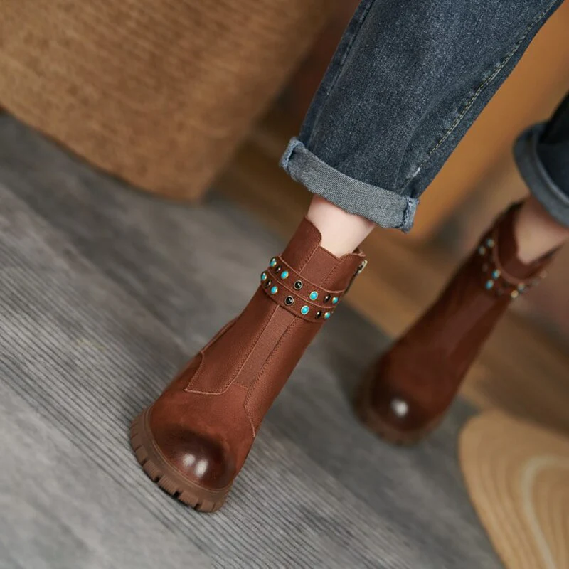 deanwangkt Autumn Boots    Fashion Women Boots Round Toe Thick Heel Women Shoes Genuine Leather Boots for Women New Fall Shoes Women Ankle Boots Women - Deanwangkt